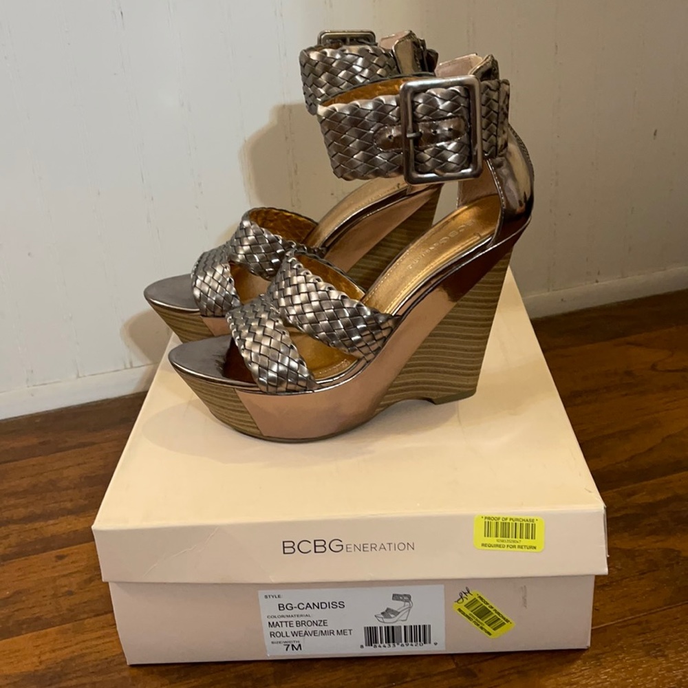 BCBG matte bronze color sandal